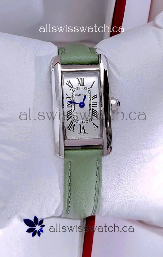 Cartier Tank Americaine Steel 19.4MM Green Strap Swiss Quartz Watch 