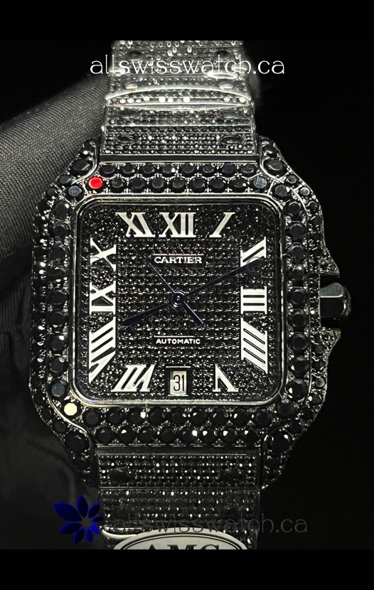 Cartier "Santos De Cartier" Black moissanite 40MM Super Clone Watch 