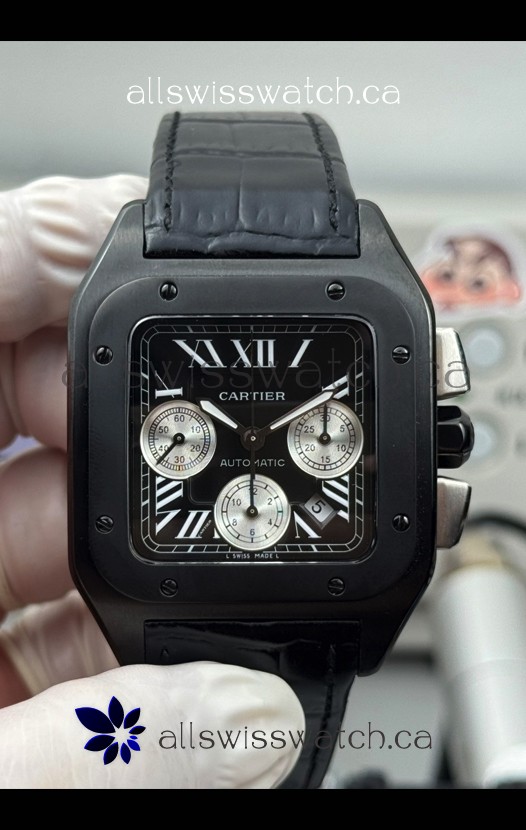 Cartier Santos 100 DLC Coating Black Dial 44MM Swiss Replica Watch 