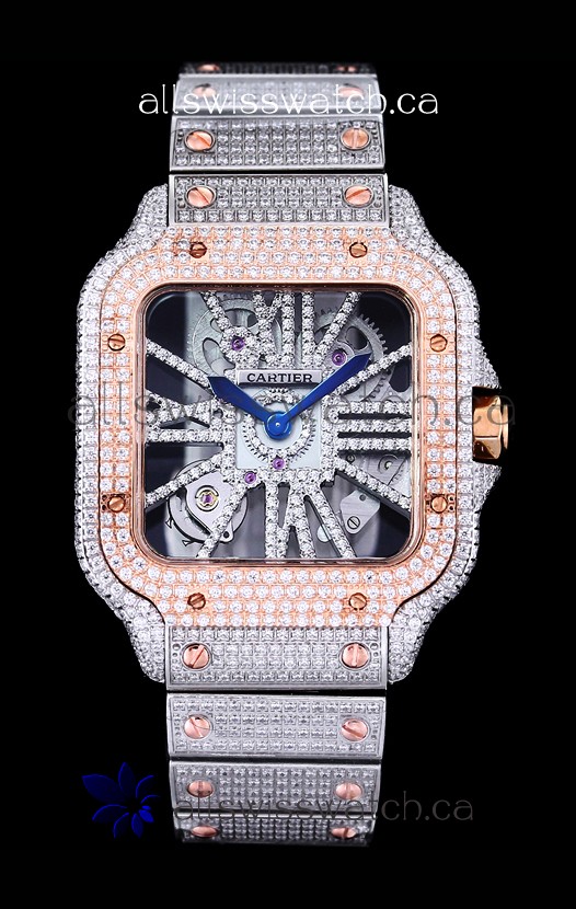 Cartier "Santos De Cartier" Skeleton moissanite Paved Super Clone Watch 