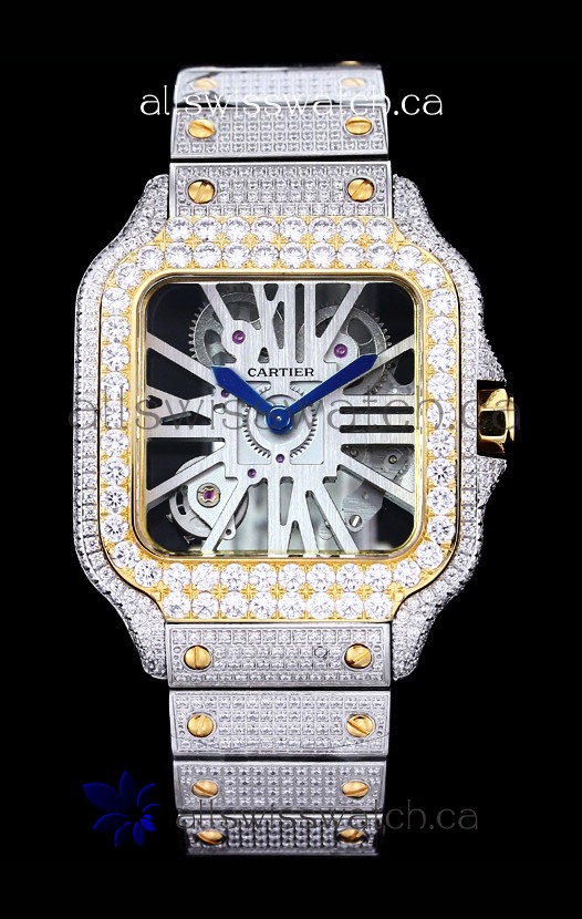Cartier "Santos De Cartier" Skeleton moissanite Paved Super Clone Watch 