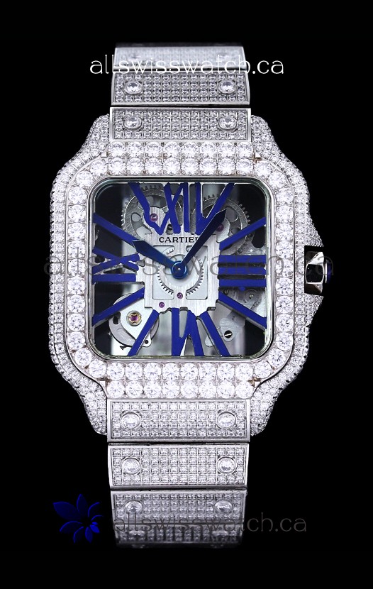 Cartier "Santos De Cartier" Skeleton moissanite Paved Super Clone Watch 