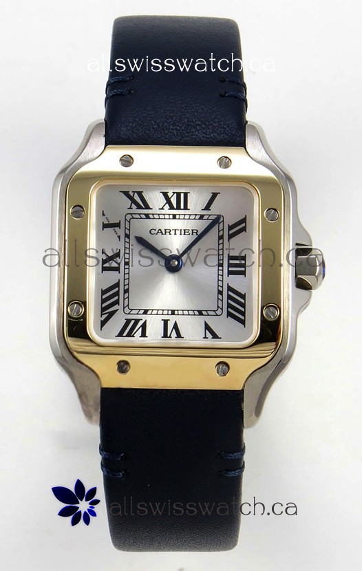 Cartier Santos Swiss Quartz 27MM Two Tone Leather Strap Super Clone Watch