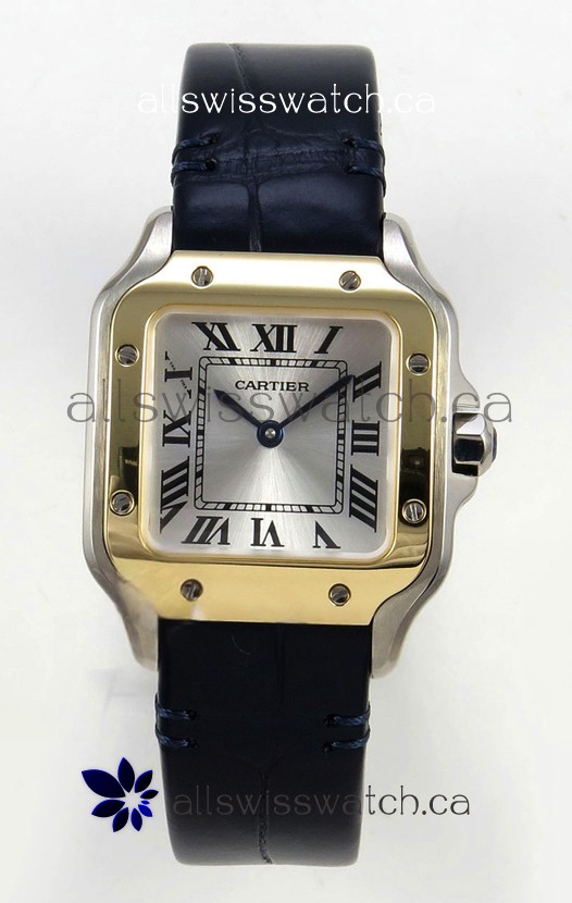 Cartier Santos Swiss Quartz 27MM Two Tone Leather Strap Super Clone Watch