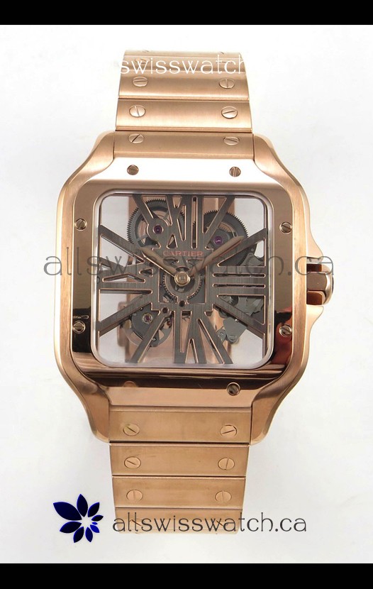 Cartier Santos Rose Gold Skeleton Dial Super Clone Watch 