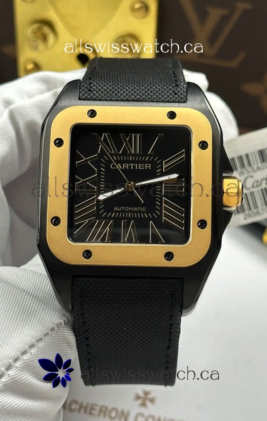 Santos De Cartier in Black Dial PVD MLF Coating Super Clone Watch