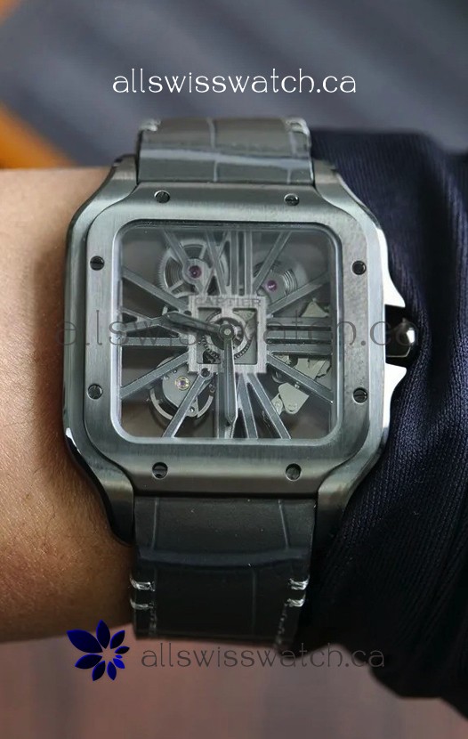 Santos De Cartier Super Clone Watch in Skeleton Dial Steel Case