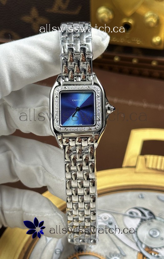 Cartier Panthere 22MM Steel Casing in Blue Dial Super Clone Watch 