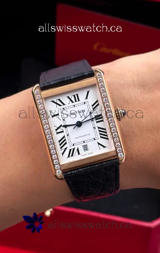 Cartier Tank Solo Swiss Automatic 31MM Rose Gold Diamonds Super Clone Watch 