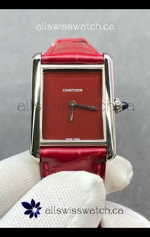 Cartier Tank Louis 25MM Swiss Quartz Red Dial Watch 