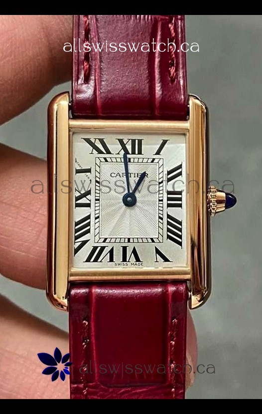 Cartier Tank Louis 22MM Swiss Quartz Gold Casing Red Strap Watch 