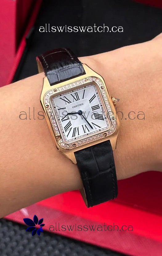 Cartier Santos Dumont in Rose Gold Casing Diamonds 27MM Super Clone Watch 