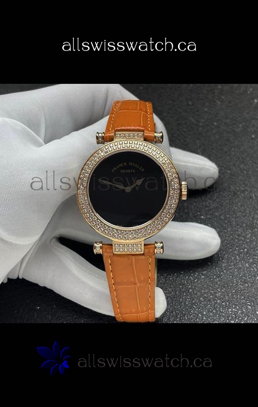 Franck Muller Double Mystery Swiss Quartz Watch in Gold Diamonds Casing
