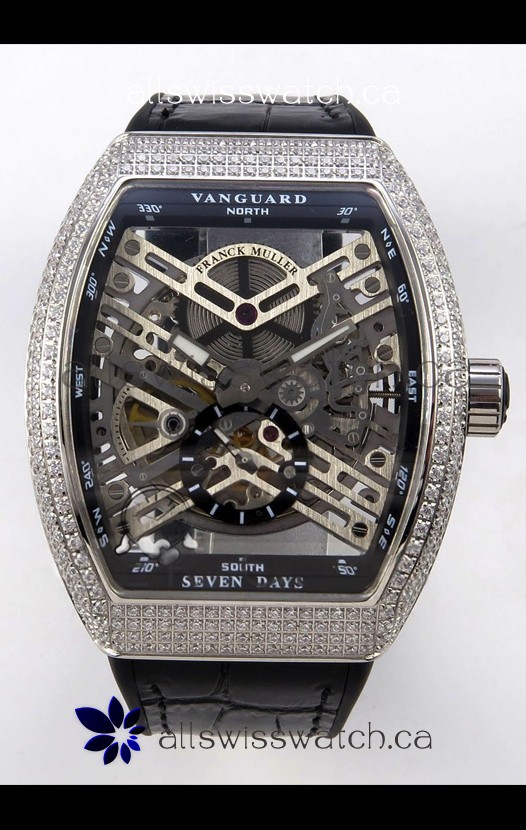 Franck Muller V45 Tourbillon Skeleton Steel Diamonds Super Clone Watch 