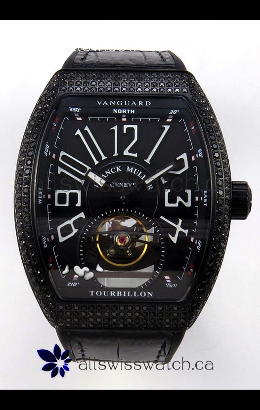 Franck Muller V45 Tourbillon Black DLC Diamonds Super Clone Watch 