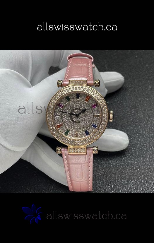 Franck Muller Double Mystery Swiss Quartz Watch in Gold Diamonds Casing