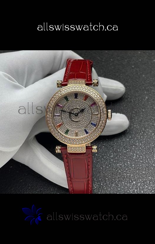 Franck Muller Double Mystery Swiss Quartz Watch in Gold Diamonds Casing