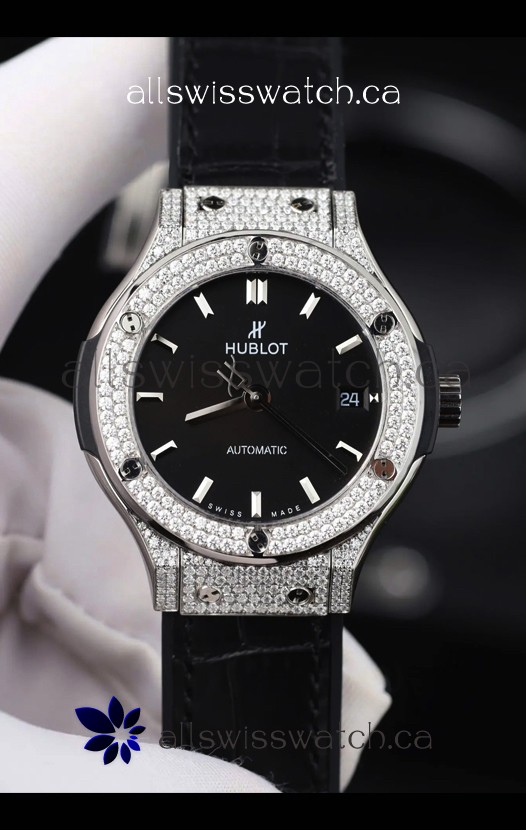 Hublot Classic Fusion Diamonds Steel Black Dial 38MM Super Clone Watch 