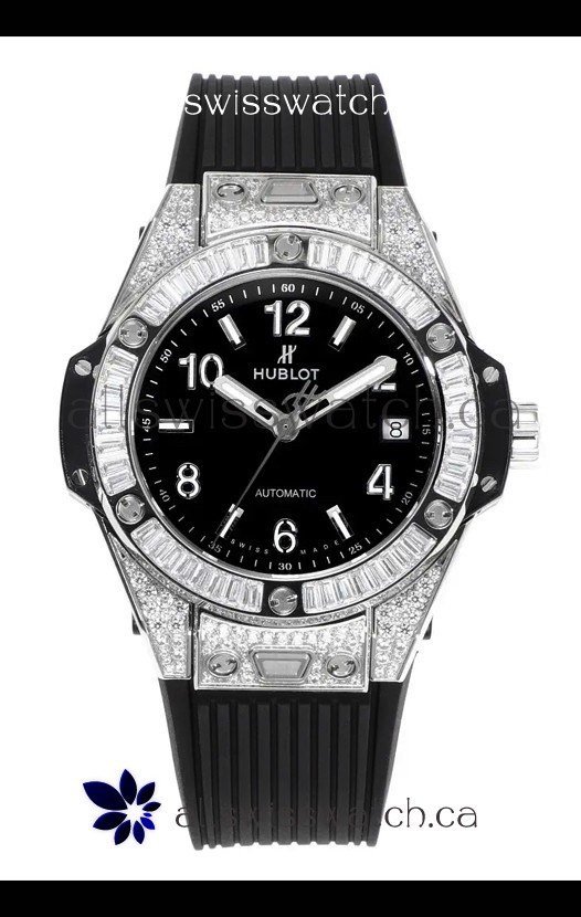 Hublot Big Bang One Click moissanite Paved Casing Super Clone Watch Black Dial