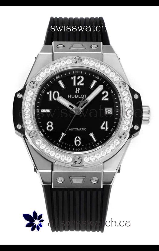 Hublot Big Bang One Click moissanite Bezel Super Clone Watch Black Dial