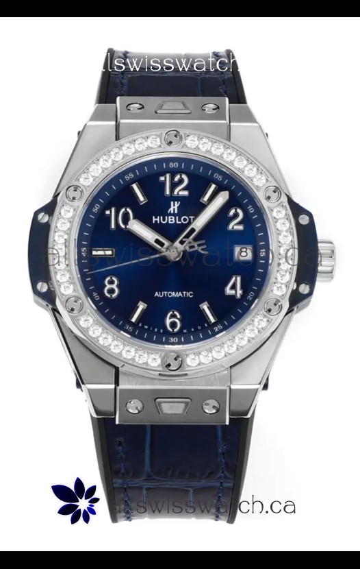 Hublot Big Bang One Click moissanite Bezel Super Clone Watch Blue Dial