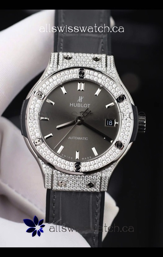 Hublot Classic Fusion Diamonds Steel Grey Dial 38MM Super Clone Watch 