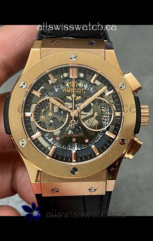 Hublot Classic Fusion Chronograph Rose Gold Skeleton Super Clone Watch 