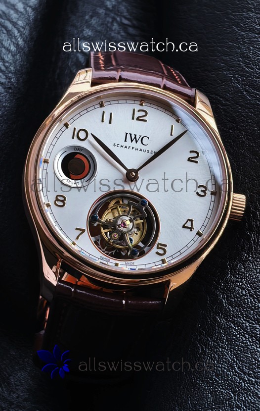 IWC Portuguese Tourbillon Rose Gold Steel dial Super Clone Watch 