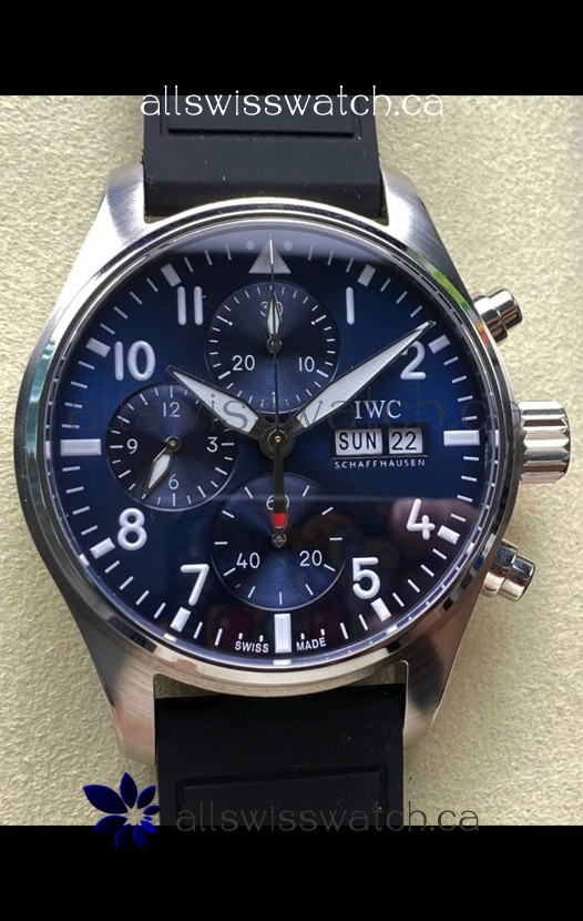 IWC PILOT'S Chronograph Blue Dial Rubber Strap Super Clone Watch 