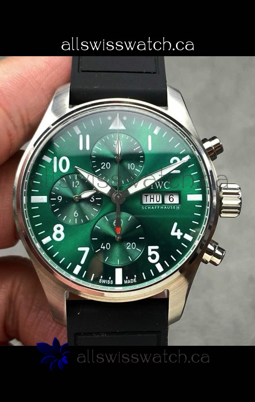 IWC PILOT'S Chronograph Green Dial Rubber Strap Super Clone Watch 