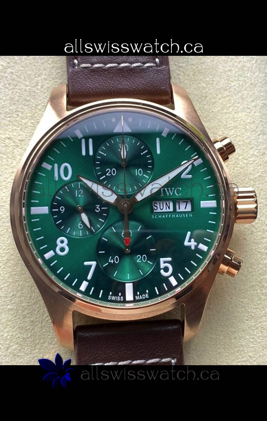 IWC PILOT'S Rose Gold Chronograph Green Dial Super Clone Watch 