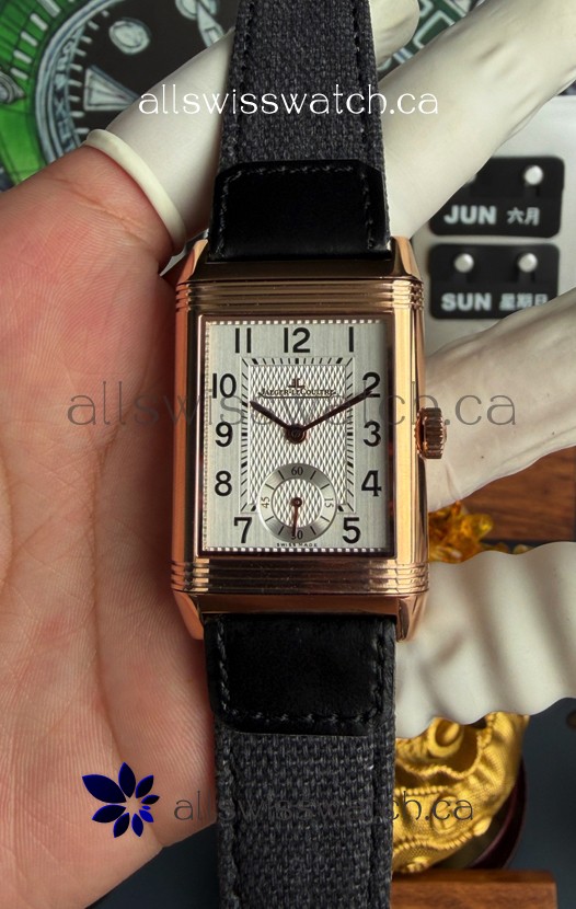 Jaeger-LeCoultre Reverso Tribute Duoface Rose Gold White & Grey Dial Super Clone Watch 