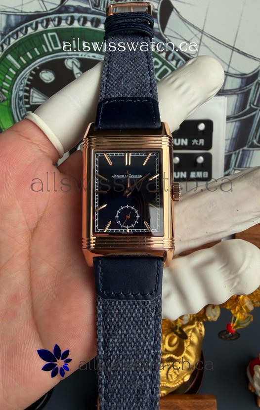 Jaeger-LeCoultre Reverso Tribute Duoface Rose Gold Blue & Steel Dial Super Clone Watch 