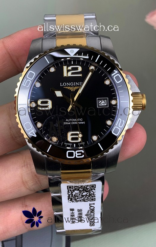 Longines HydroConquest Black Dial Two Tone Super Clone Watch 