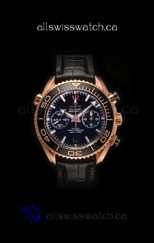 Omega Speedmaster Planet Ocean Rose Gold Black Dial Super Clone Watch 