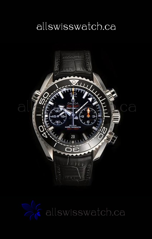 Omega Speedmaster Planet Ocean Black Dial Leather Strap Super Clone Watch 