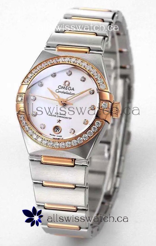 Omega Constellation 29MM Two Tone Rose Gold White Dial Automatic Super Clone Watch 