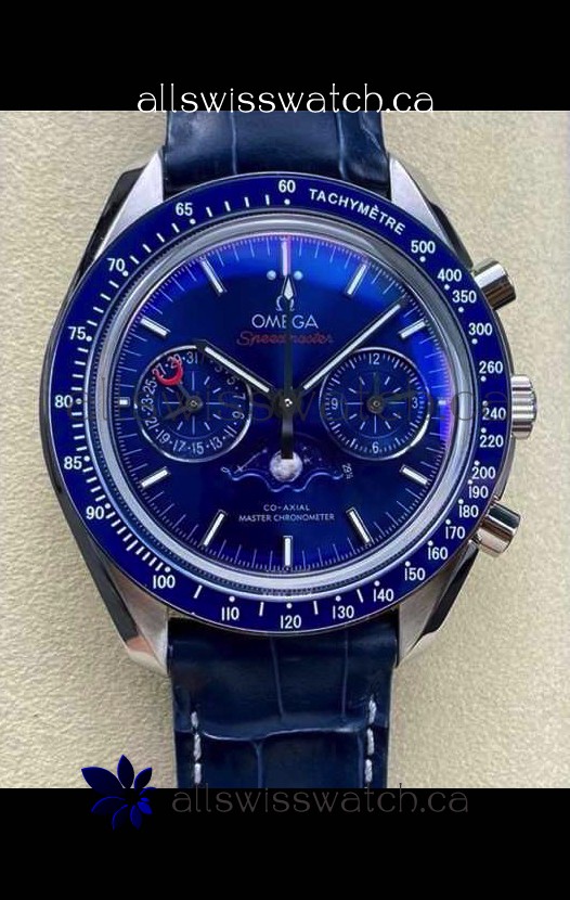 Omega Speedmaster Moonphase Blue Dial Leather Strap Super Clone Watch 
