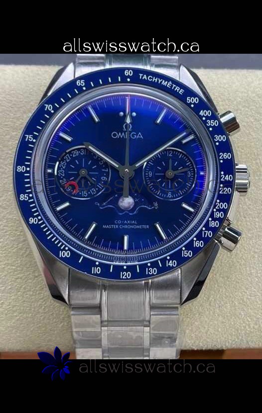 Omega Speedmaster Moonphase Blue Dial Steel Strap Super Clone Watch 