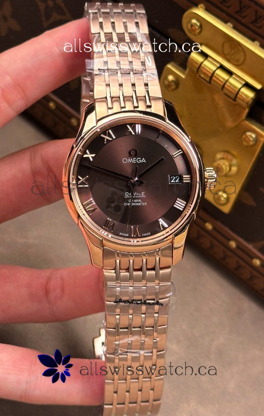 Omega De-Ville Rose Gold Brown Roman Dial 41MM Super Clone Watch 