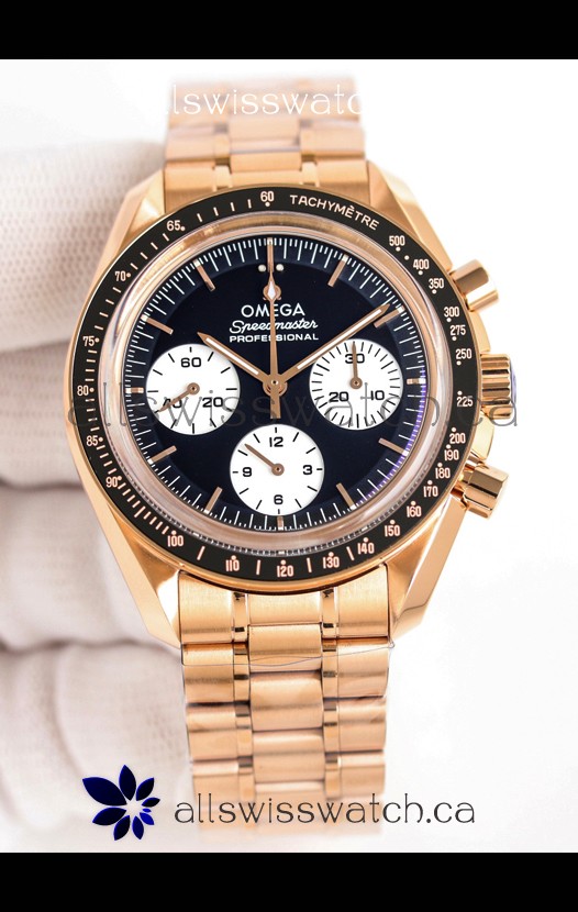 Omega Speedmaster Moonwatch Rose Gold Black Dial Super Clone Watch 