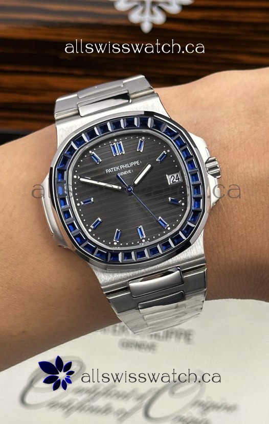 Patek Philippe Nautilus 5723 Black Dial Purple Rubies Super Clone Watch 