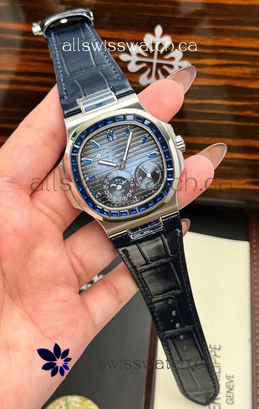 Patek Philippe Nautilus 5712 Rose Gold Blue Rubies Super Clone Watch 
