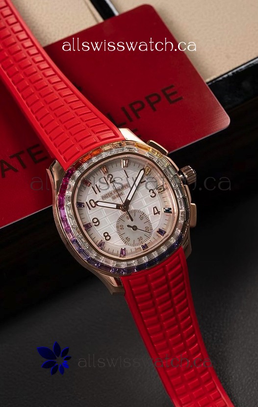 Patek Philippe Aquanaut 7968 Rose Gold Red Strap Super Clone Watch 