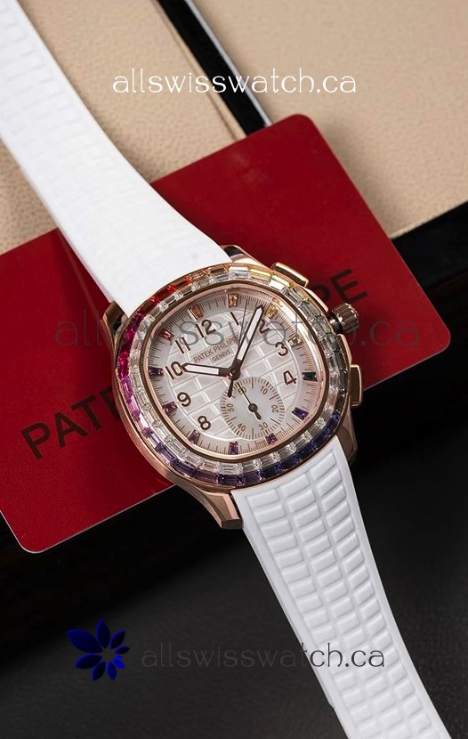Patek Philippe Aquanaut 7968 Rose Gold White Strap Super Clone Watch 