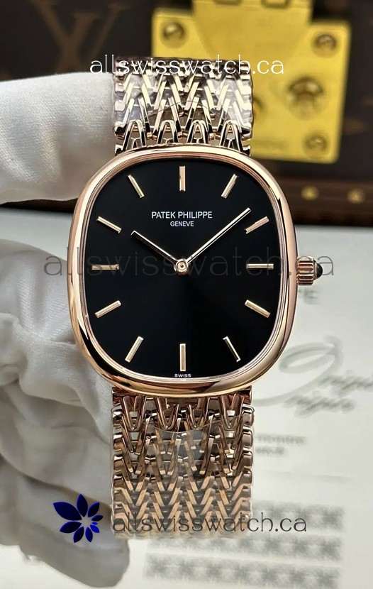 Patek Philippe Golden Ellipse 5738/1R-001 Rose Gold Black Dial Super Clone Watch 