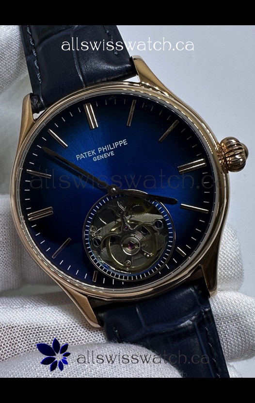 Patek Philippe Japanese Tourbillon Rose Gold Blue Dial Japanese Replica Watch 