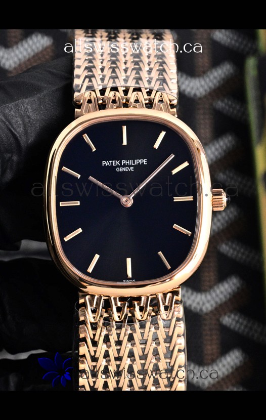 Patek Philippe Golden Ellipse 5738/1R-001 Rose Gold Black Dial Super Clone Watch 