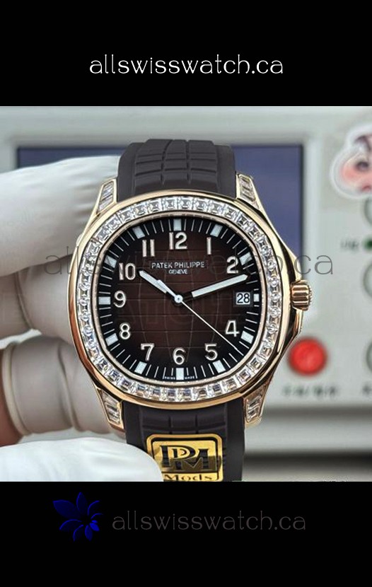 Patek Philippe Aquanaut 5167 Brown Dial Diamonds Bezel Super Clone Watch 