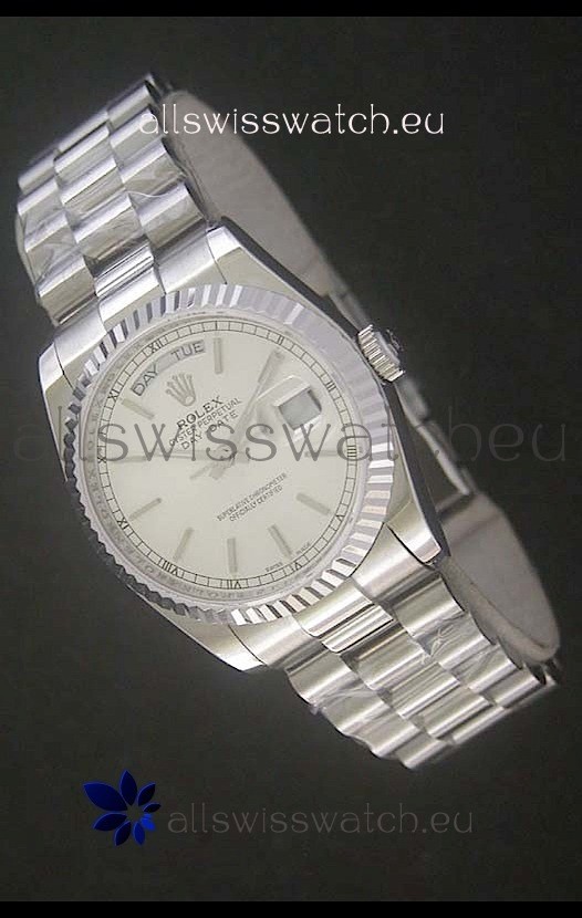 Rolex Day Date Just swiss Replica Silver White Watch 